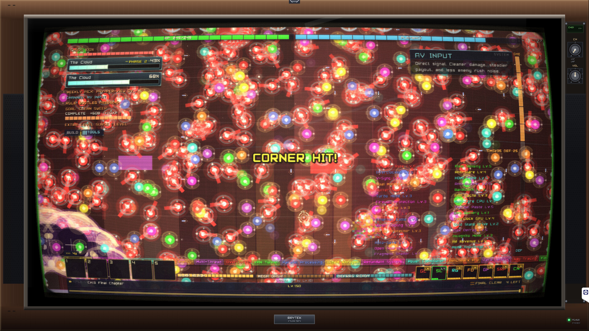Corner hit chain during a heavy enemy wave.