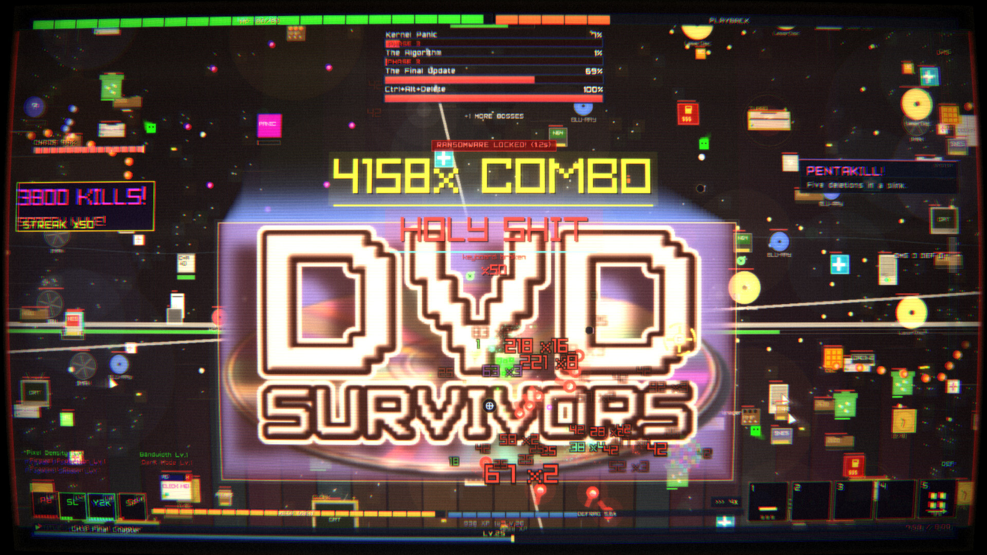 DVD Survivors logo over a late-run combo screen.