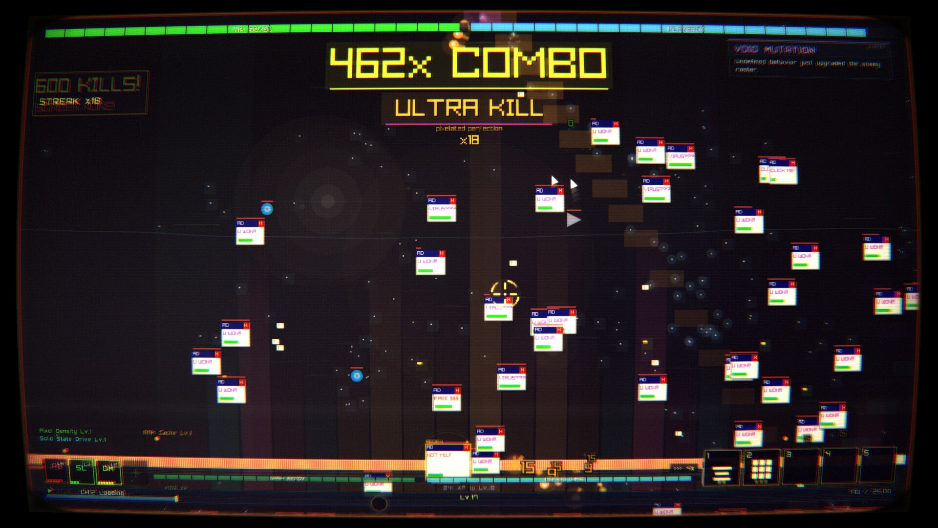 Ultra kill chain against waves of pop-up enemies.